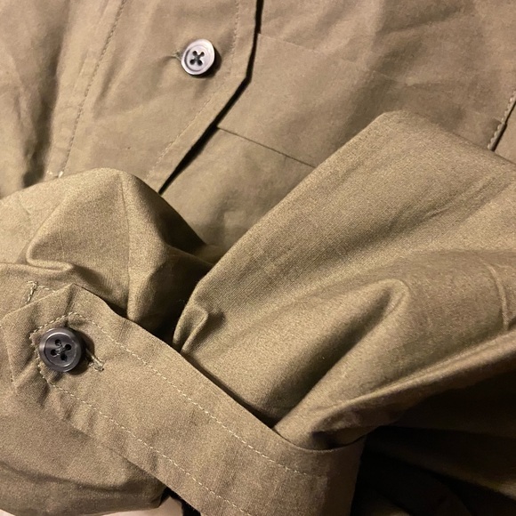 NWT! EXPRESS fitted MK2 olive button up shirt Small 14-14.5” stretch cotton - Picture 7 of 11